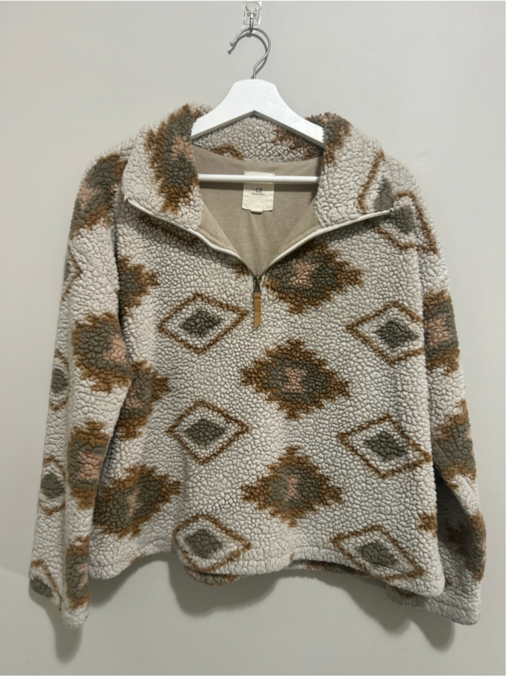 Thread & Supply Sherpa Quarter Zip Pullover Beige Brown